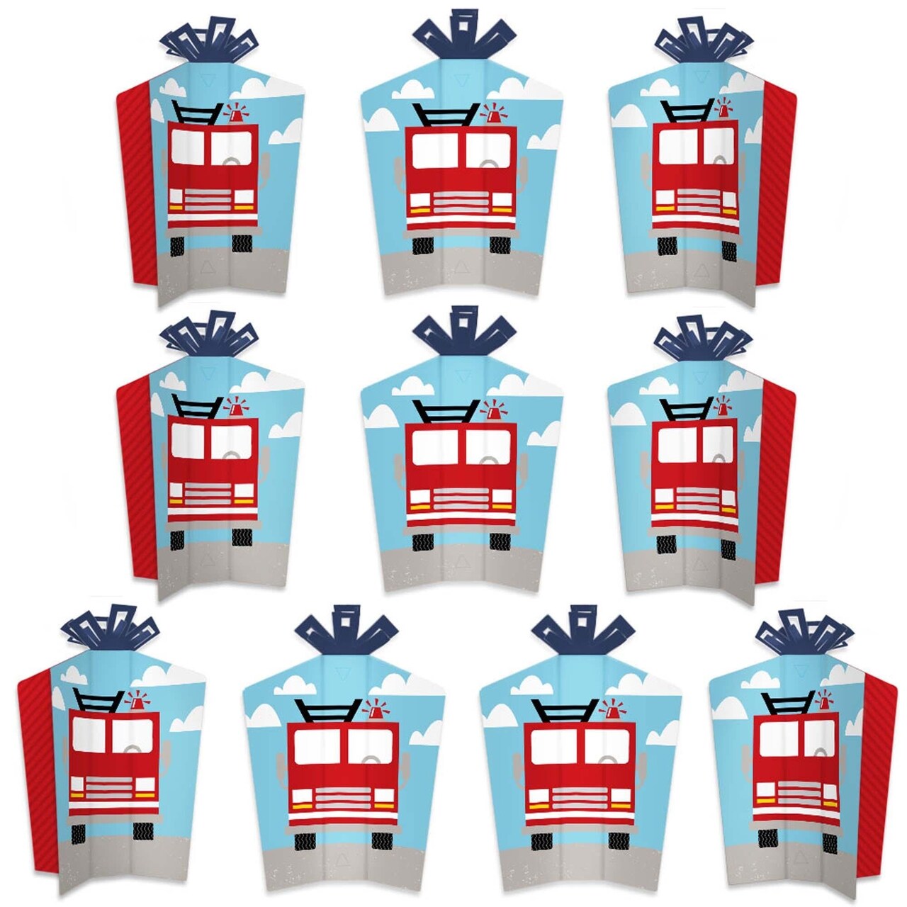 Big Dot of Happiness Fired Up Fire Truck - Table Decorations - Firefighter Baby Shower or Birthday Party Fold and Flare Centerpieces - 10 Count